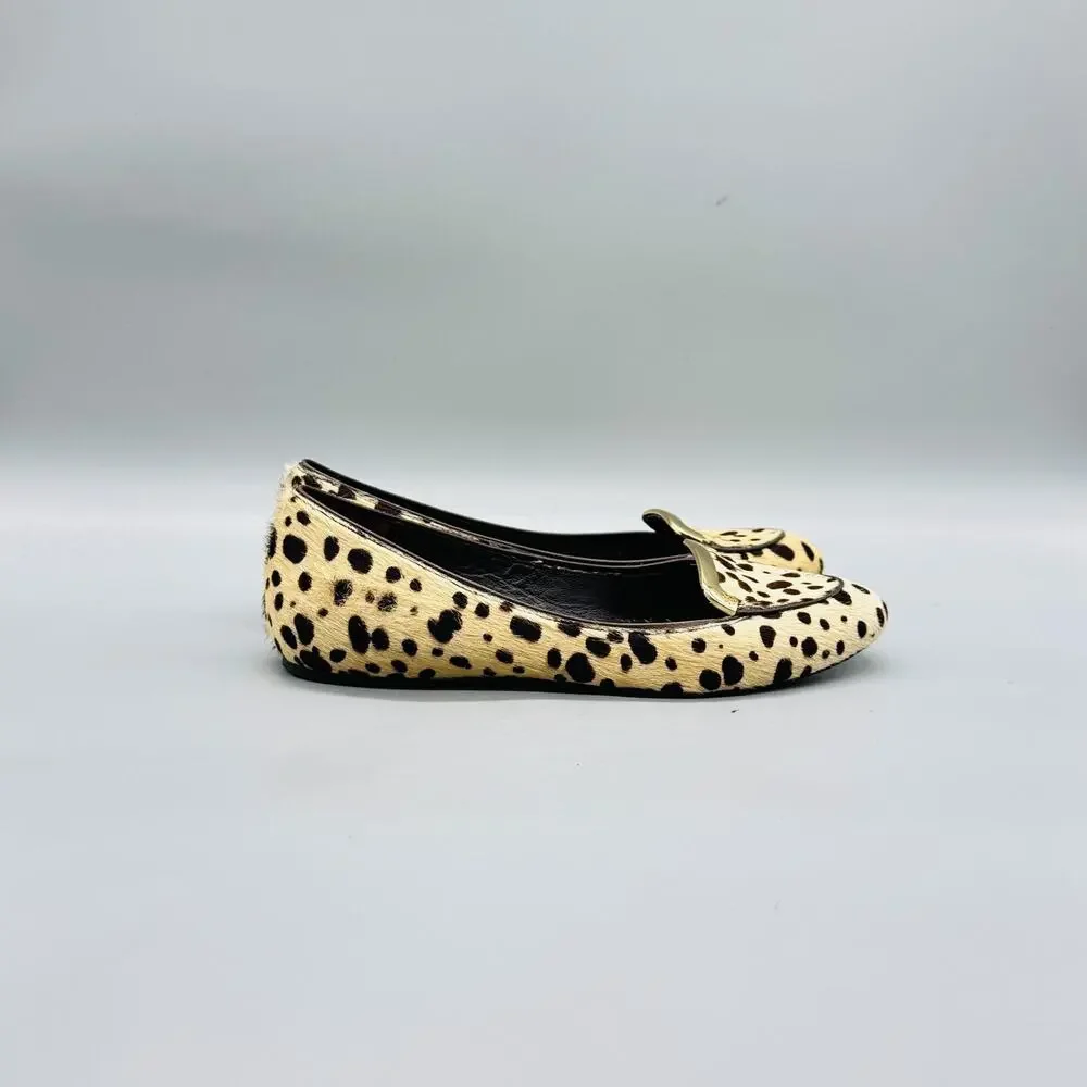 Tory Burch Shoes Womens 7 Beige Cheetah Calf Hair Ballet Flats Slip On Comfort